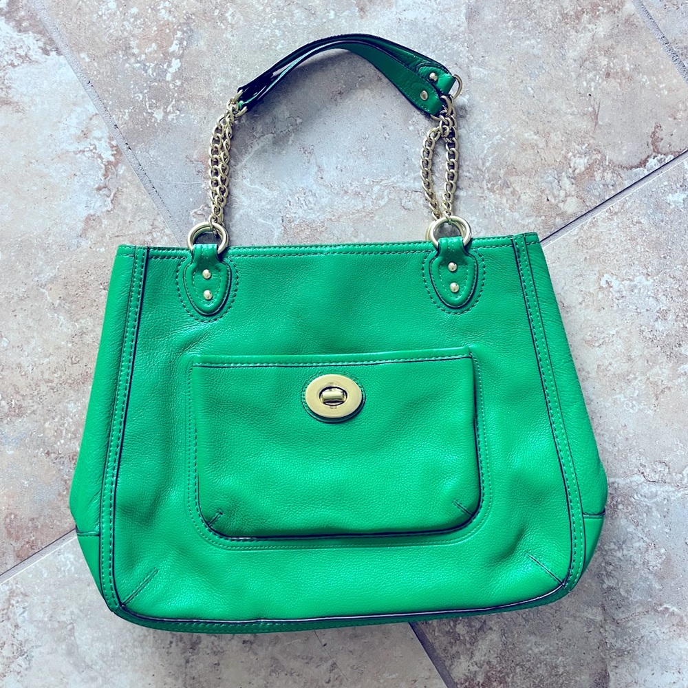 Kelly Green Coach Handbag with Gold Hardware